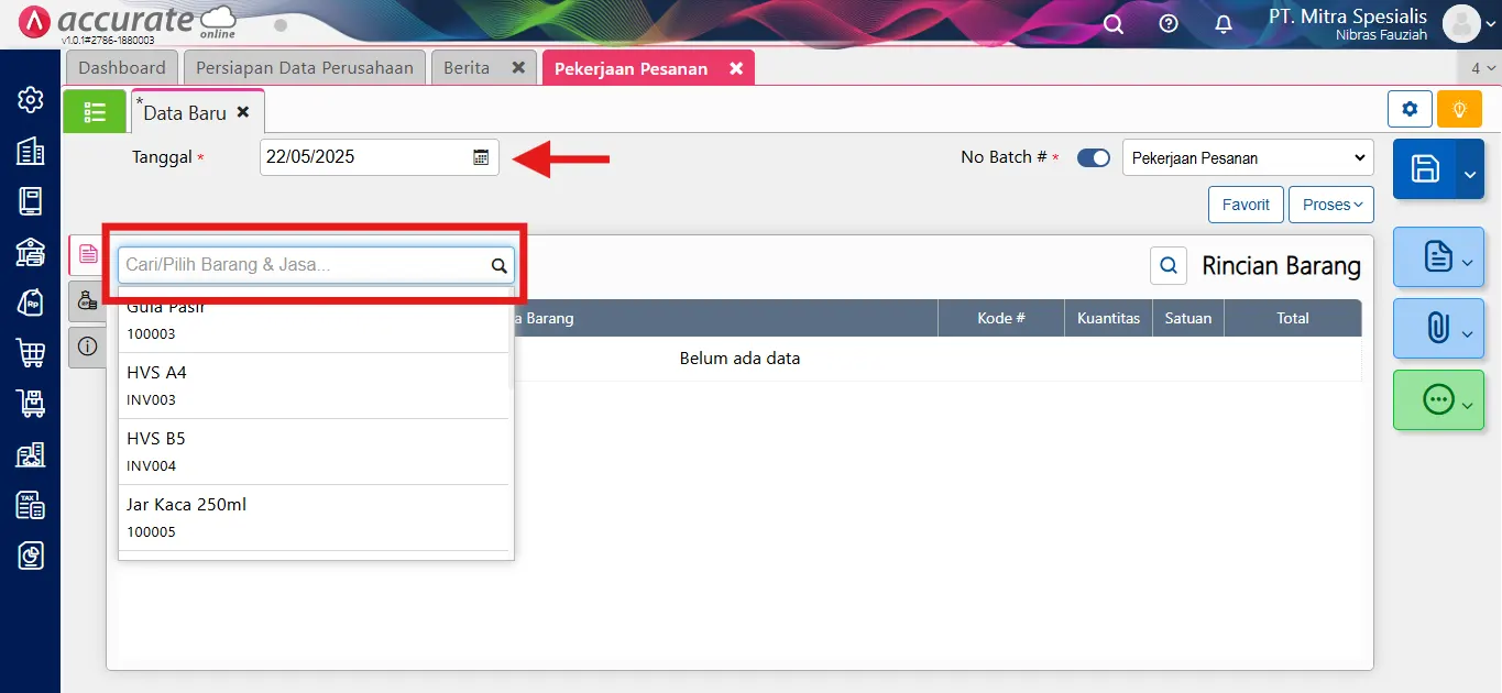 Cara mencatat pekerjaan pesanan